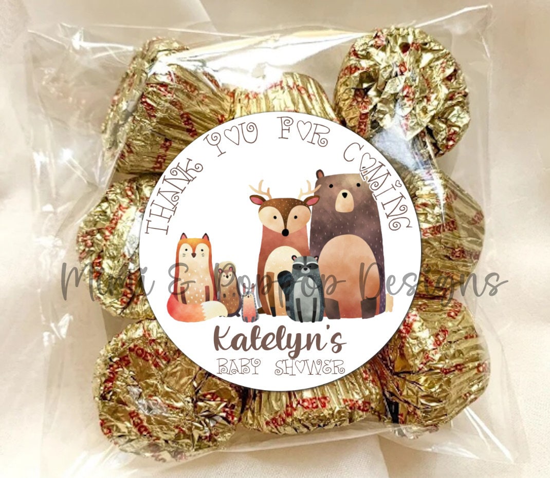 Woodland Watercolor Animals Personalized Lollipop Stickers, Baby Shower, Birthday Goody Bags, envelope seals, favor boxes