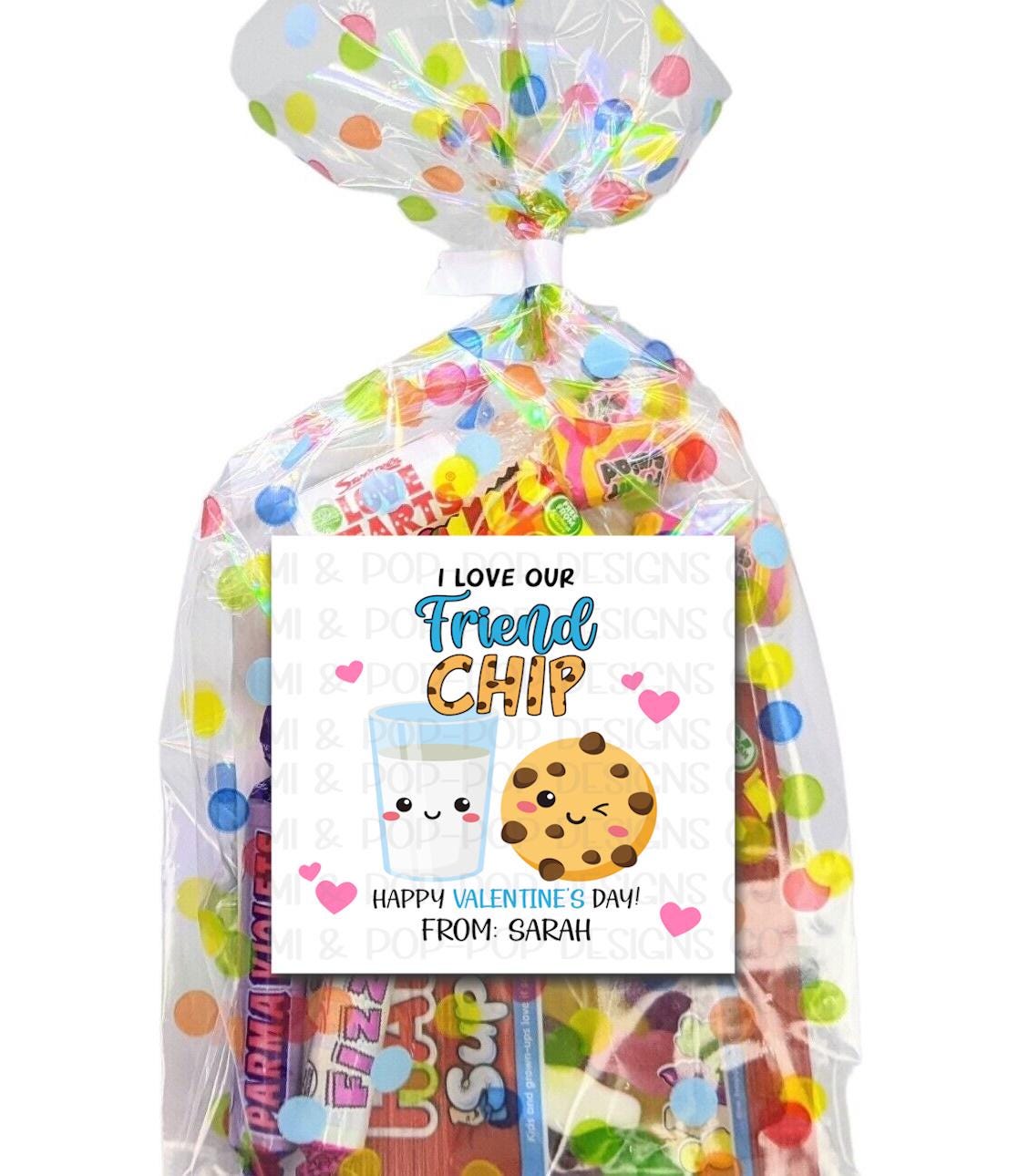 Cookie Friendchip Valentine's Day Sticker | Happy Valentine's Card | Chocolate chip and milk friend chip tag | classroom school party labels