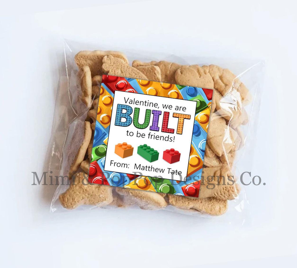 Building Blocks Valentine's Day Stickers | Built to be Friends Card labels | Perfect for valentine bags, classroom school party candy favors