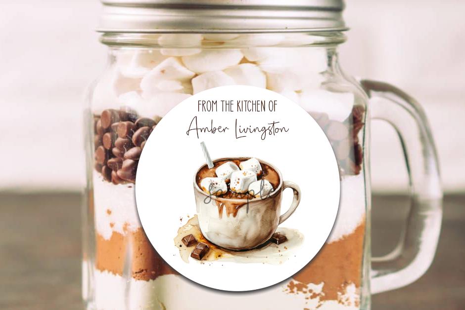 Hot Chocolate Stickers | Homemade Cocoa chocolate bomb adhesive labels | From the Kitchen Of Customizable stickers