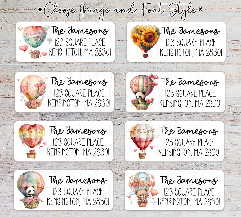 Hot Air Balloons Return Address Labels | Heart Balloon Envelope Seals | Cute balloon Card sticker labels