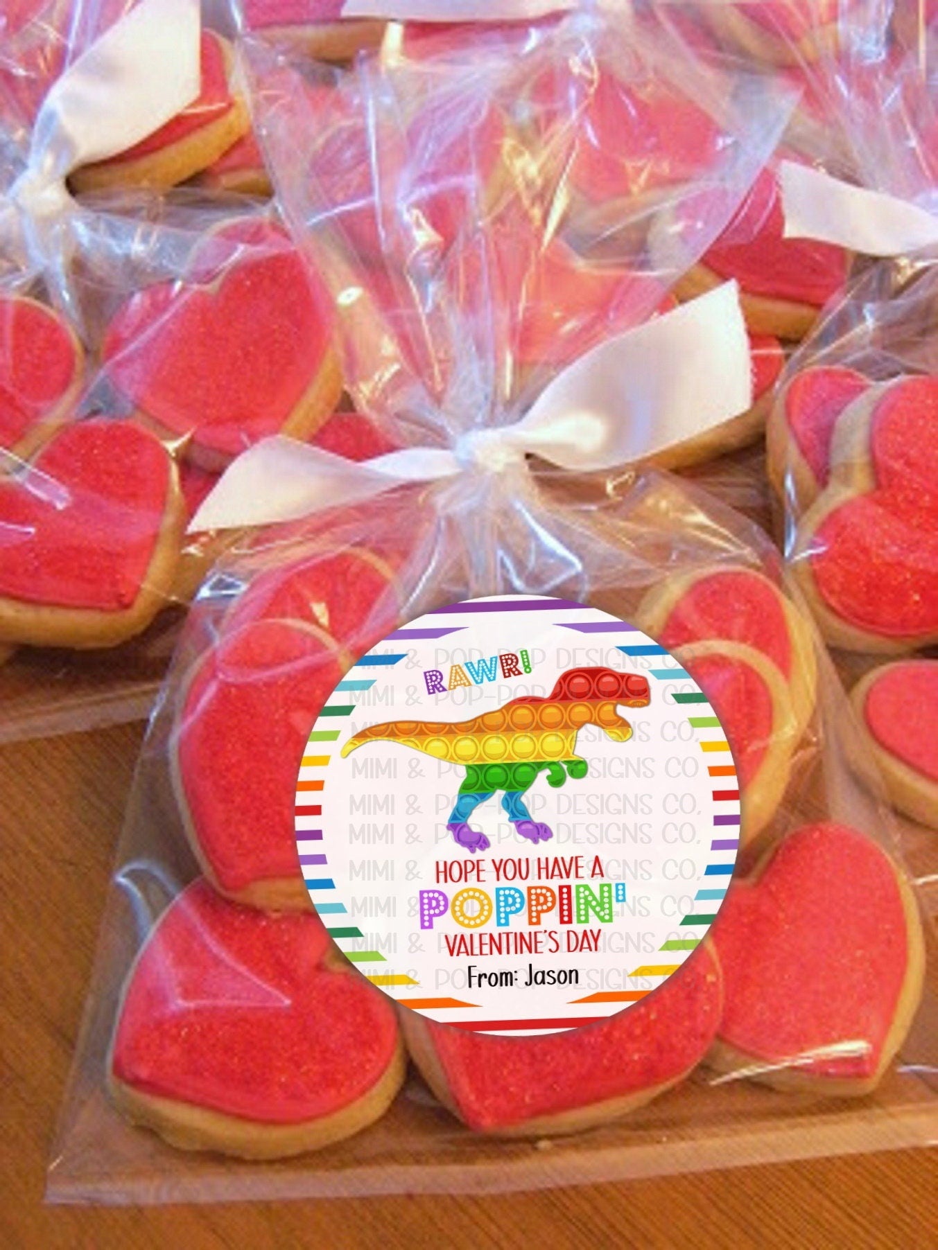 Dinosaur Pop It Valentine's Day Sticker | Have a Poppin' Valentine's Card | Cute sticker for valentine bags, classroom school party gift