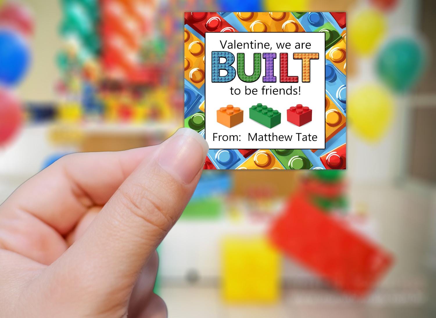 Building Blocks Valentine's Day Stickers | Built to be Friends Card labels | Perfect for valentine bags, classroom school party candy favors