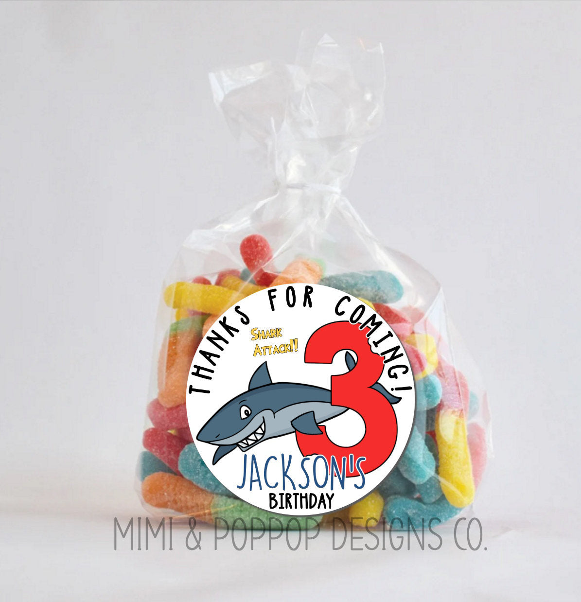SHARK Personalized Lollipop Stickers, Use for Goody Bags, envelope seals  bags, favor boxes, thank you gift, Custom birthday sheets