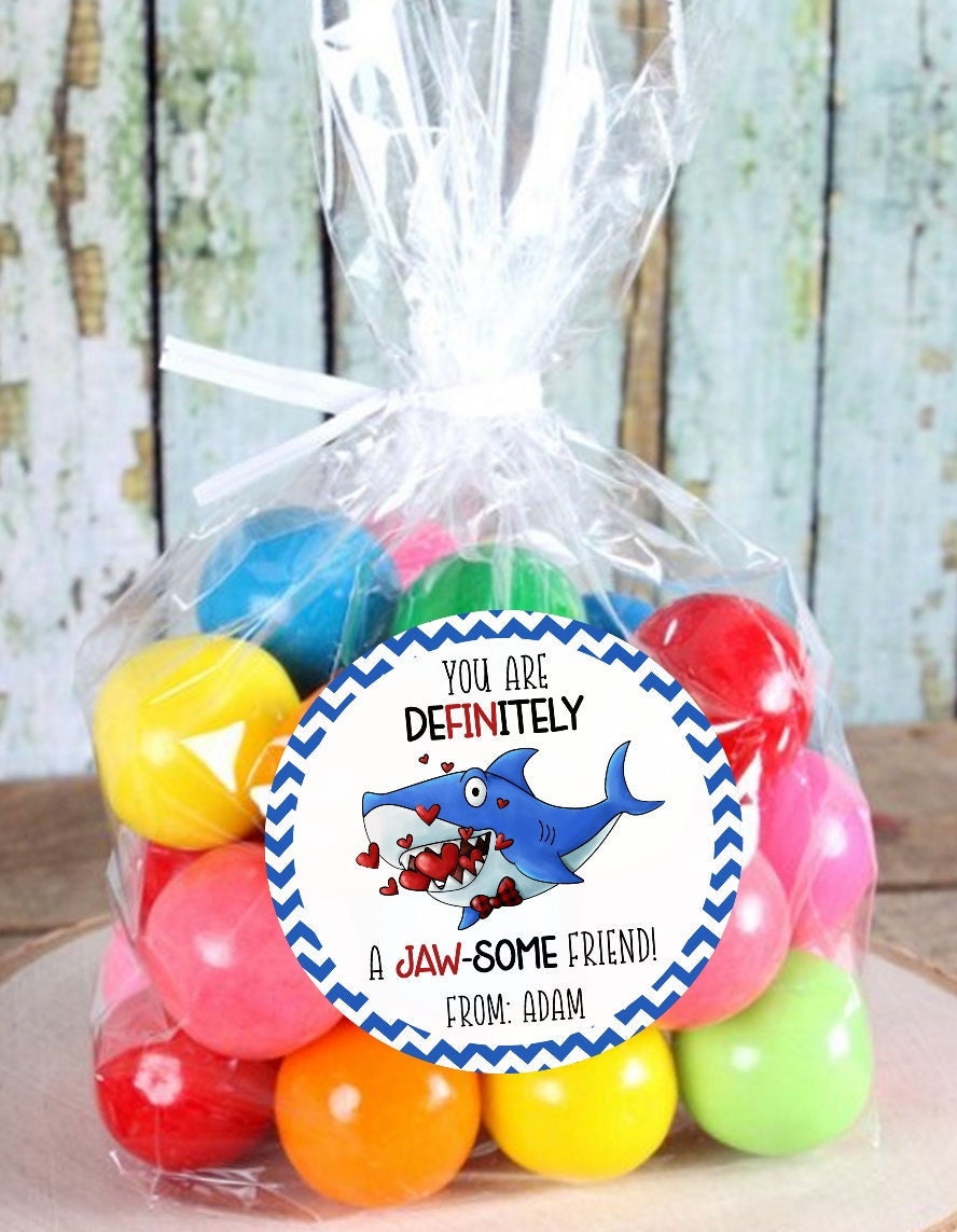 Shark Jaw-Some Valentine's Day Sticker | You are a Jawsome Friend Valentine's Card | Cute for valentine bags, classroom school party gift