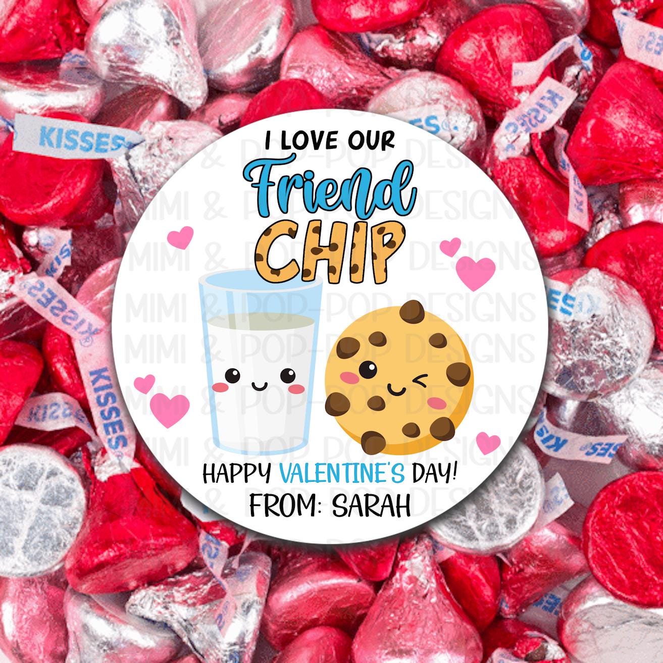 Cookie Friendchip Valentine's Day Sticker | Happy Valentine's Card | Chocolate chip and milk friend chip tag | classroom school party labels