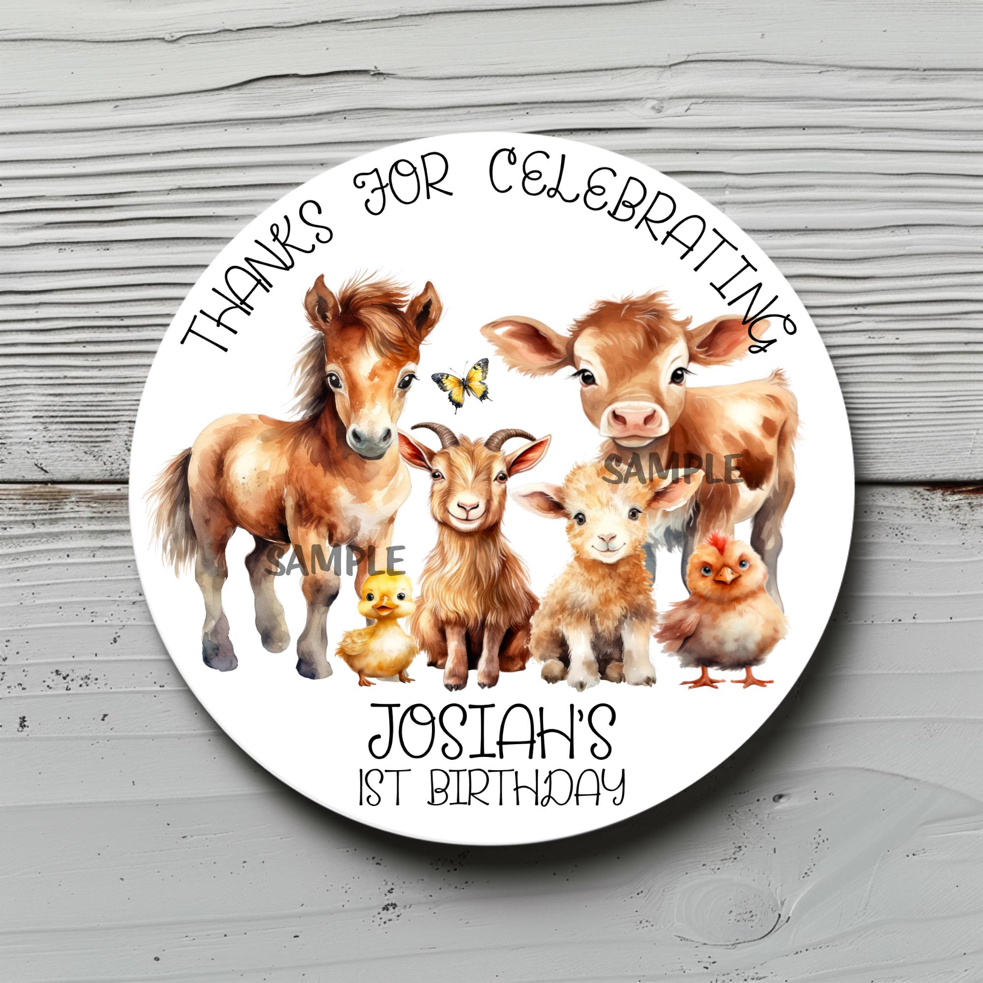 Realistic Baby Farm Animals Personalized Lollipop Stickers, Use for Goody Bags, envelope seals, Barnyard birthday theme favor boxes