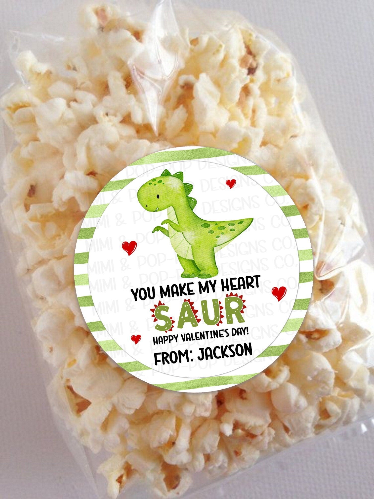 T-Rex Dinosaur Valentine's Day Sticker | Make my Heart Saur Valentine's Card | valentine bags, classroom school party gift