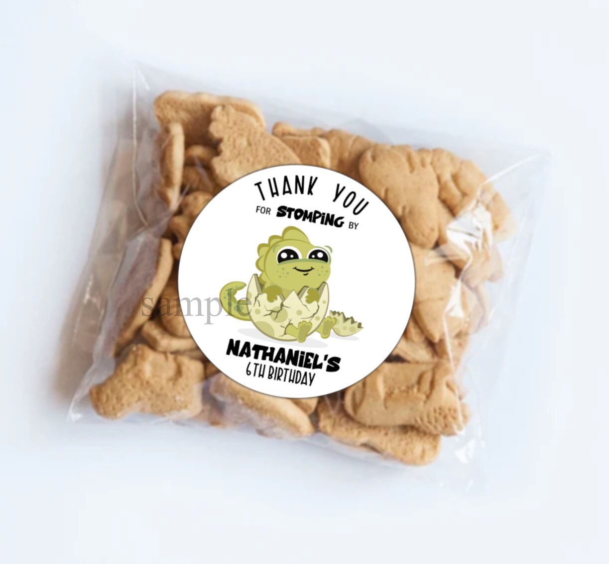 Green Baby Dinosaur Stickers | Customizable Dino labels | Perfect for party treat bags, goody boxes, favors, lollipops, thank you seals