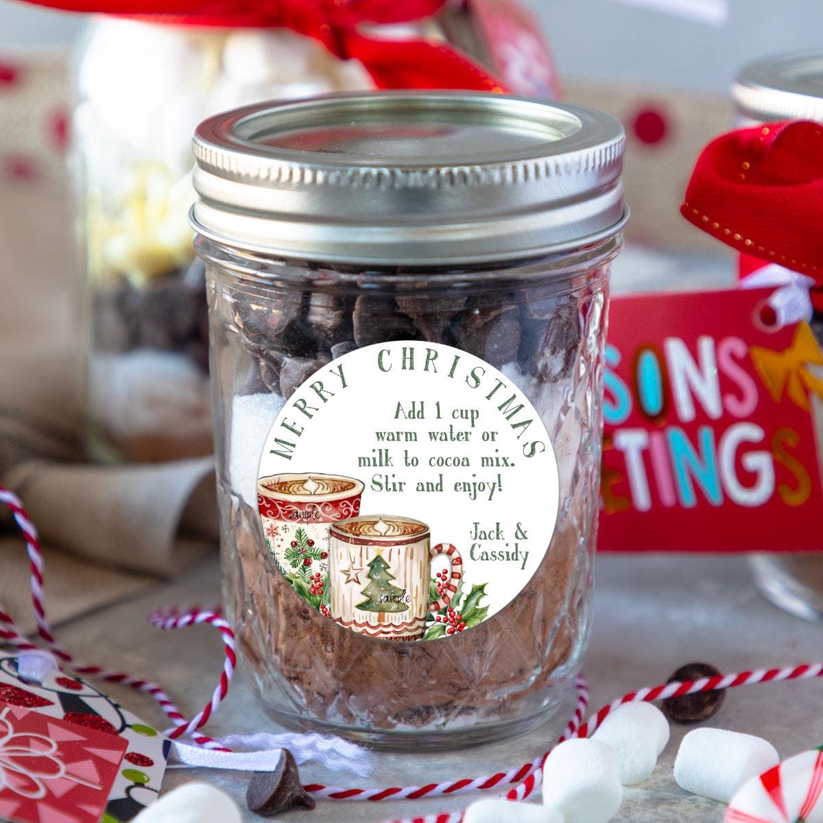 Hot Cocoa Mug Personalized Stickers | Christmas treat Custom Holiday Labels | Gift Tags Chocolate bomb | Treats & goody seals | x-mas seals