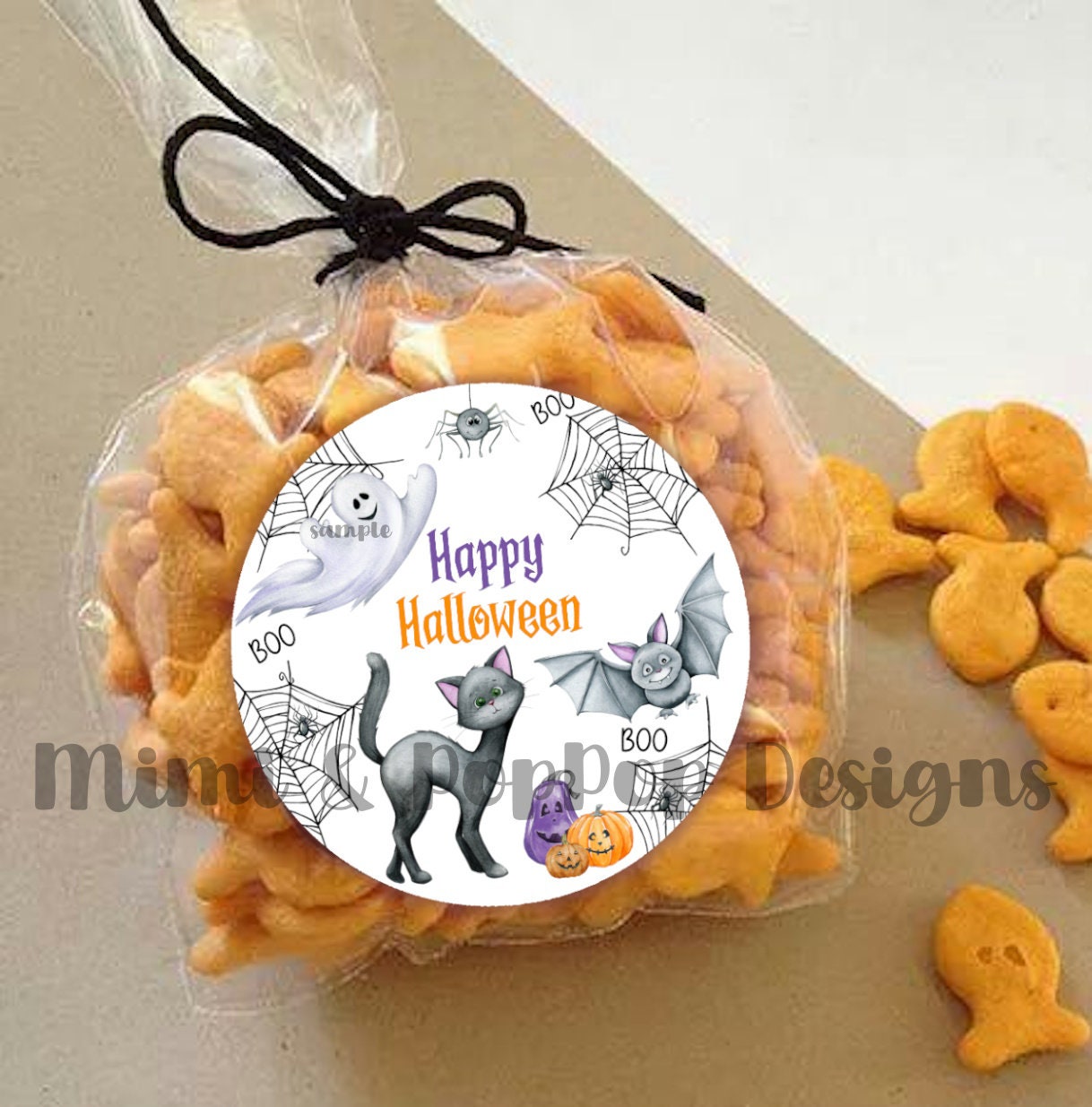 Black Cat Happy Halloween Party Stickers | thank you party celebration labels, trick or treat