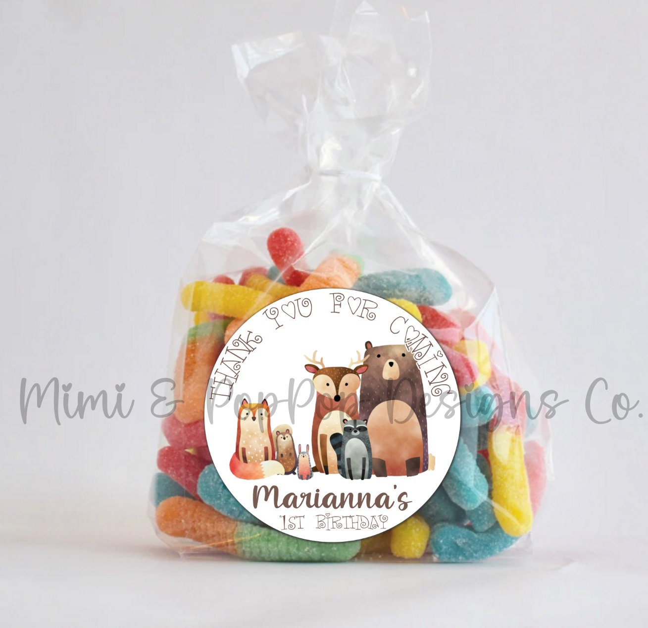 Woodland Watercolor Animals Personalized Lollipop Stickers, Baby Shower, Birthday Goody Bags, envelope seals, favor boxes
