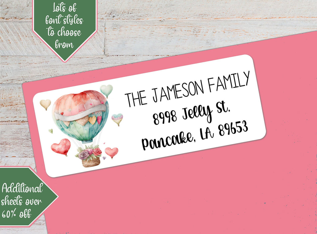 Hot Air Balloons Return Address Labels | Heart Balloon Envelope Seals | Cute balloon Card sticker labels