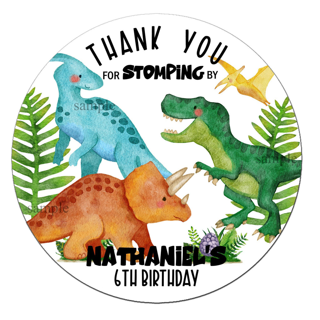 Triceratops T-Rex Parasaurolophus Stickers | Customizable Name Number | Perfect for party treat bags, favors, thank you cards, envelope seal