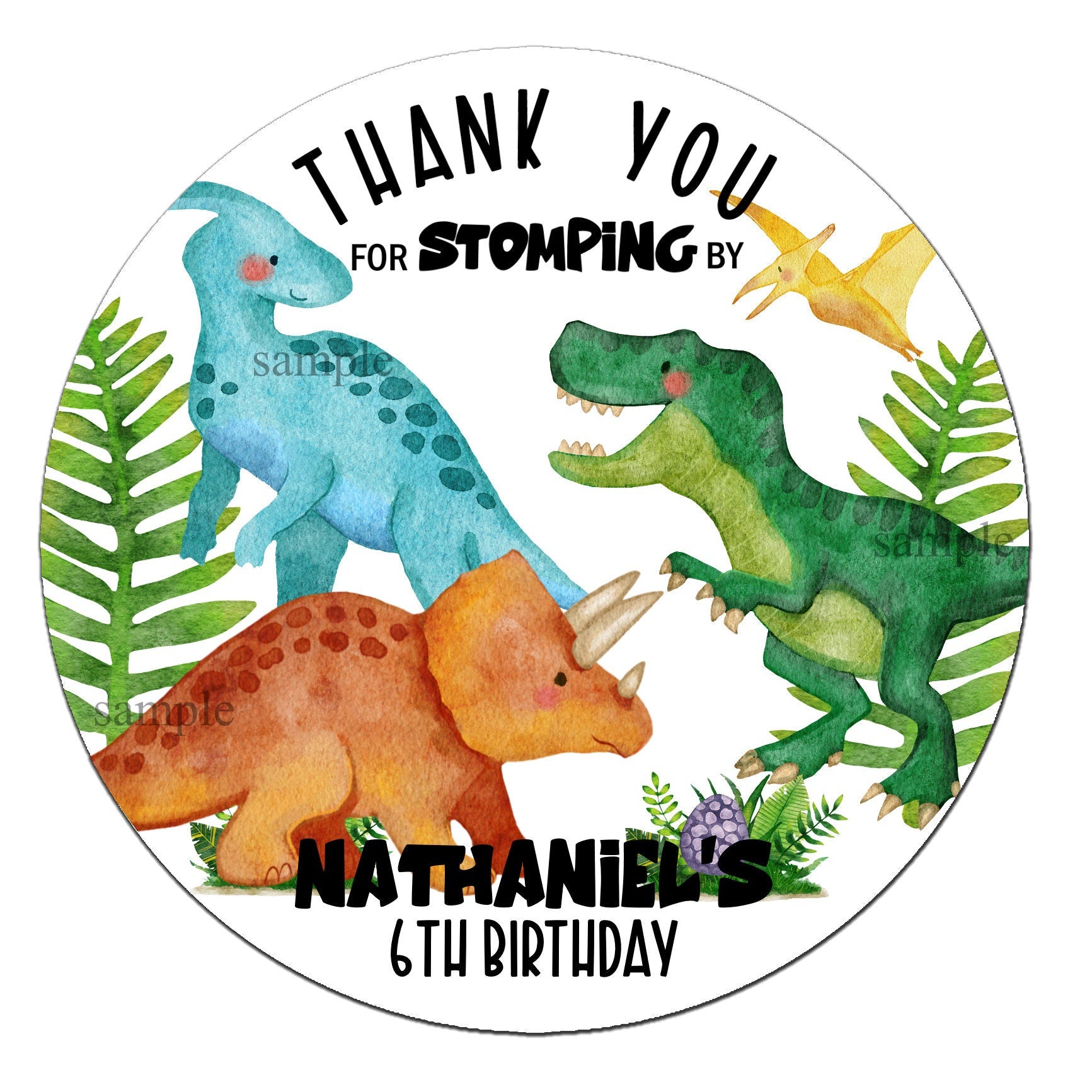 Triceratops T-Rex Parasaurolophus Stickers | Customizable Name Number | Perfect for party treat bags, favors, thank you cards, envelope seal