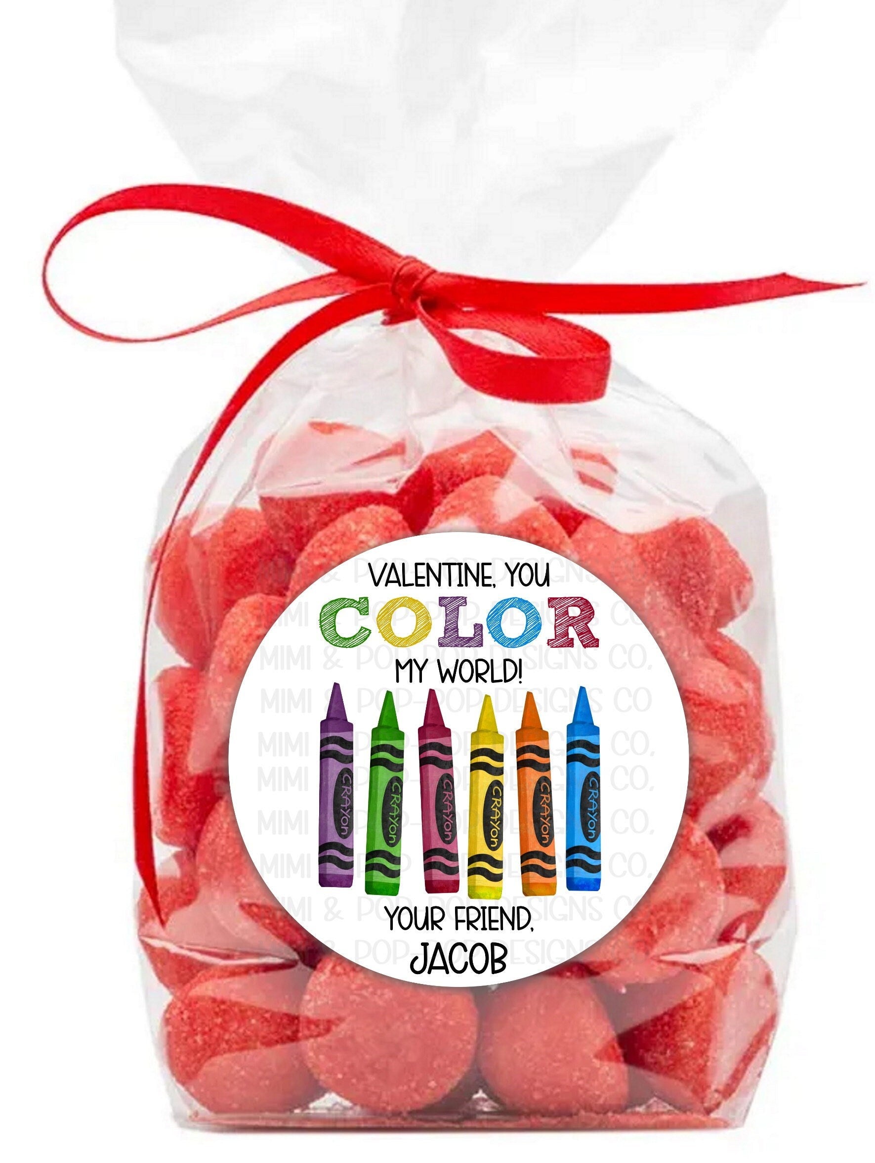 Crayon Color My World Valentine's Day Sticker | Cute Crayons Coloring Valentine's Card | valentine bags, classroom school party gift